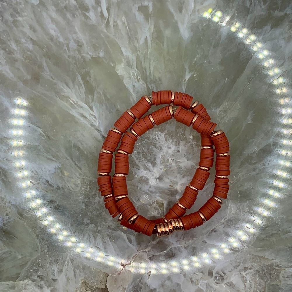 Two Stack Bracelet Orange Pink With Gold Beads